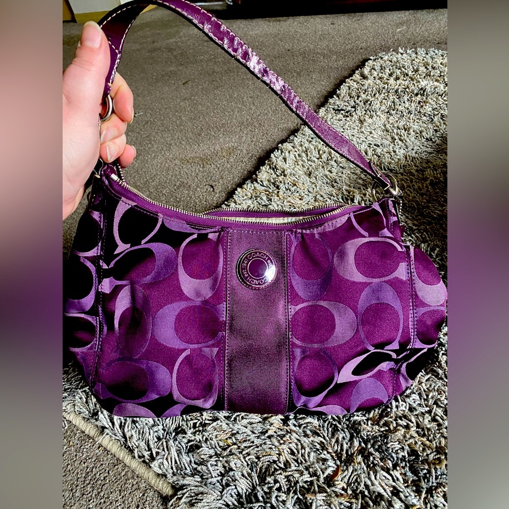Signature Coach Monogram Hobo Shoulder Bag in stunning deep violet.